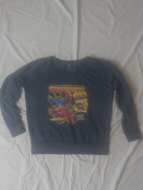 Stitch Instant Message Graphic Crewneck Sweatshirt Deep Navy w/ Red/Yellow Print